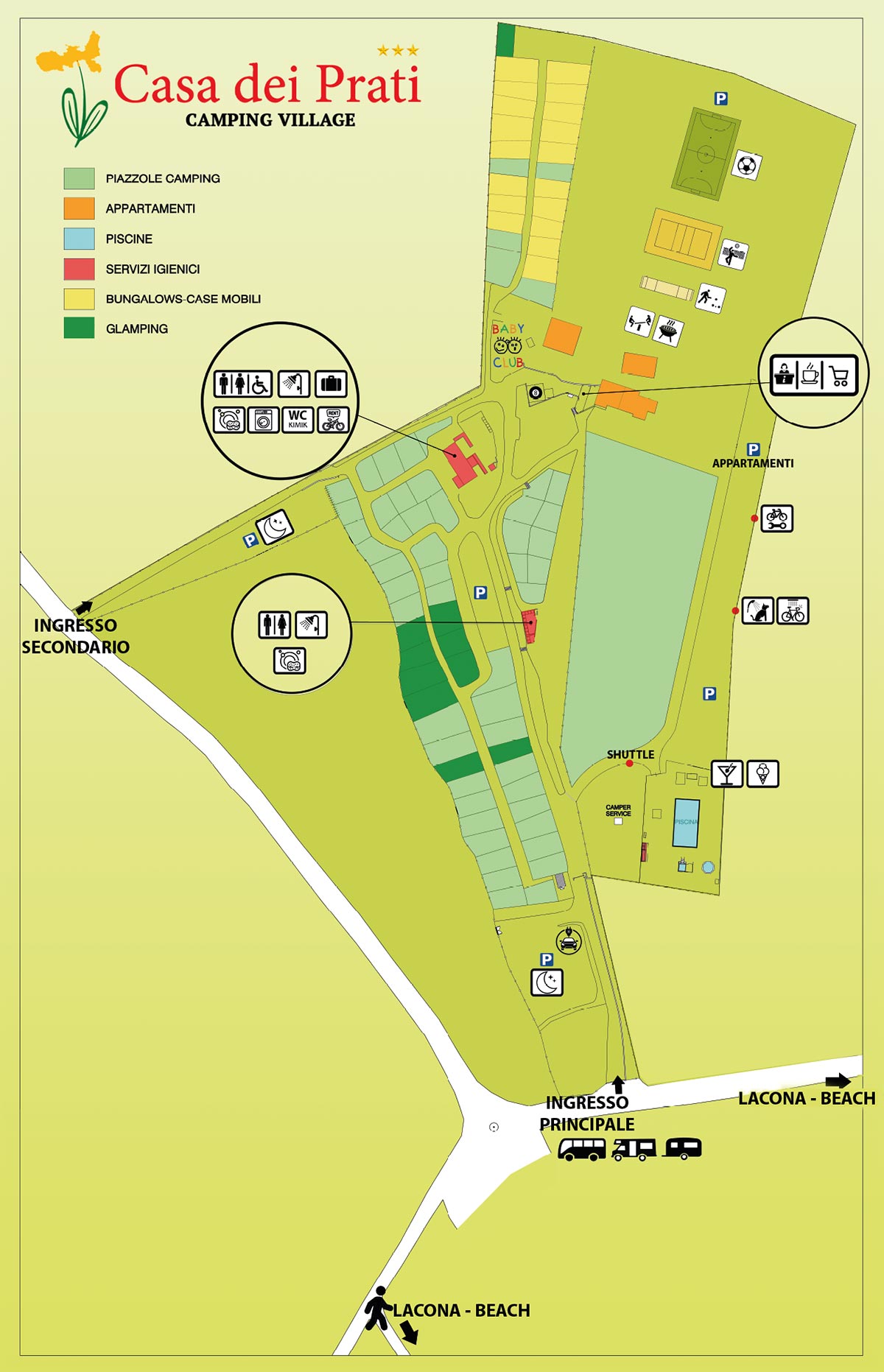 Map of Camping Casa dei Prati Village in Lacona